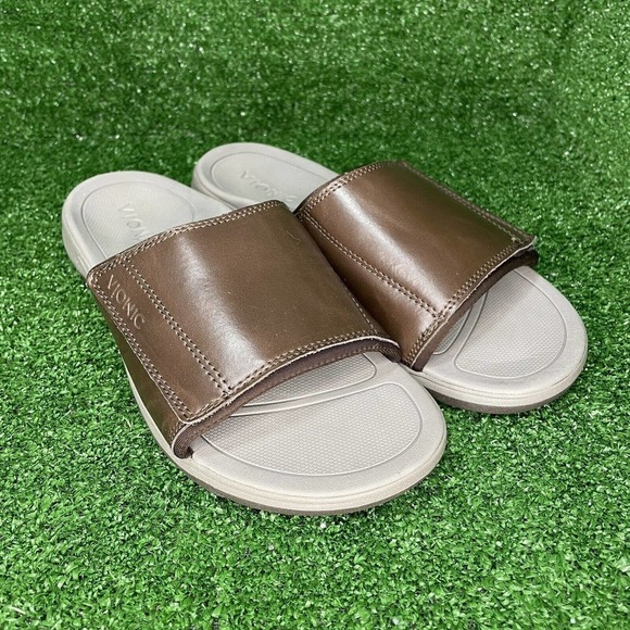 Mens Vionic Stanley Brown Leather Orthotic Slide Comfort Sandals US Size 7 - Picture 2 of 10